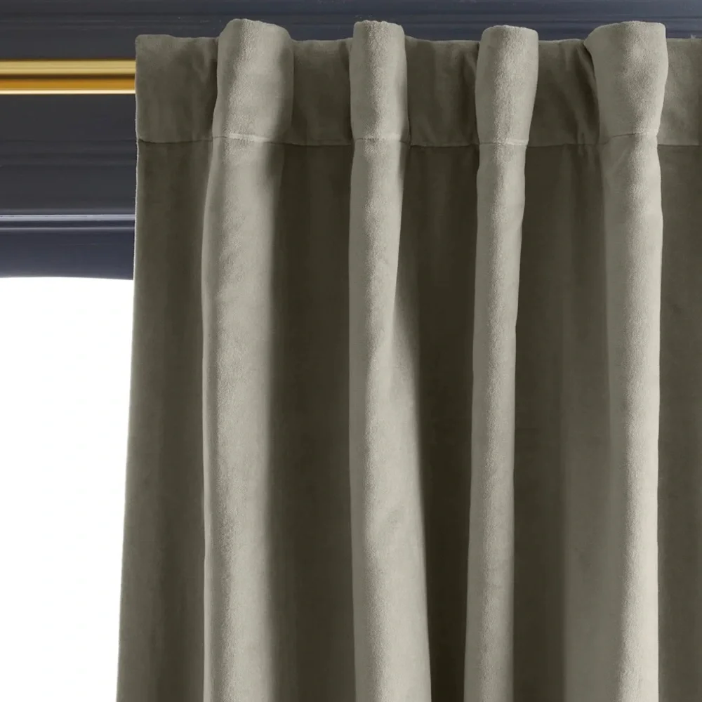 NWT QUINCE 48x84 Cotton Velvet Room Darkening Curtain Light Grey 3509